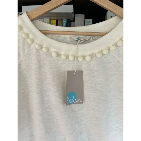 NWT Boden Rosemary Pom Pom Jersey Top In Ivory Size US 2 - Picture 3 of 9